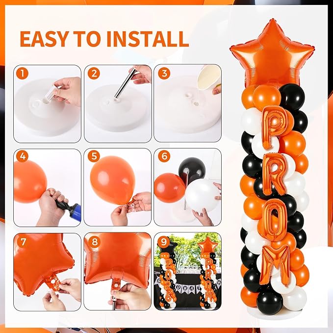 2 Sets Graduation Balloon Column Stand Kits with 132 PCS Orange Black White Latex Balloons 2026 Letters 6.5 Ft Adjustable Metal Tube Telescopic Tower Pillar with Base for Graduation Party Decoration