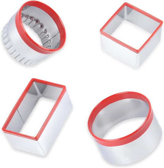 4 Pcs Cookie Cutters Set - Round, Fluted, Square and Rectangle Shapes, Food-Grade Stainless Steel for Baking Cookies, Biscuits, Scones and Sandwiches