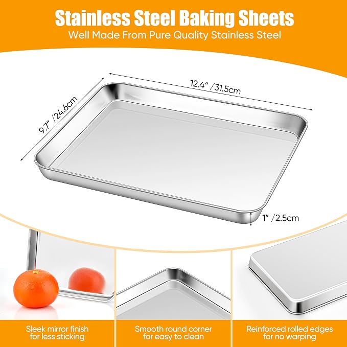 Homikit 6 Pack Baking Sheet, 9 x 13 Inches Stainless Steel Quarter Sheet Pan Set for Baking Cooking Toasting, Metal Cookie Tray Fits Toaster Oven, Non Stick & Rust Free, Dishwasher Safe