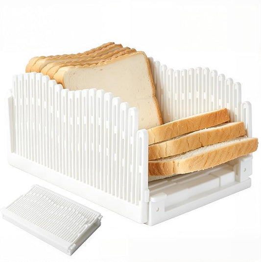 Bread Slicer for Homemade Bread, Foldable Compact with Adjustable Width | Bread Slicer with Scale Markings, Non-Slip Pad, Seamless Crumb Tray, For Home Bakers & Cooking Enthusiasts, Easy Storage