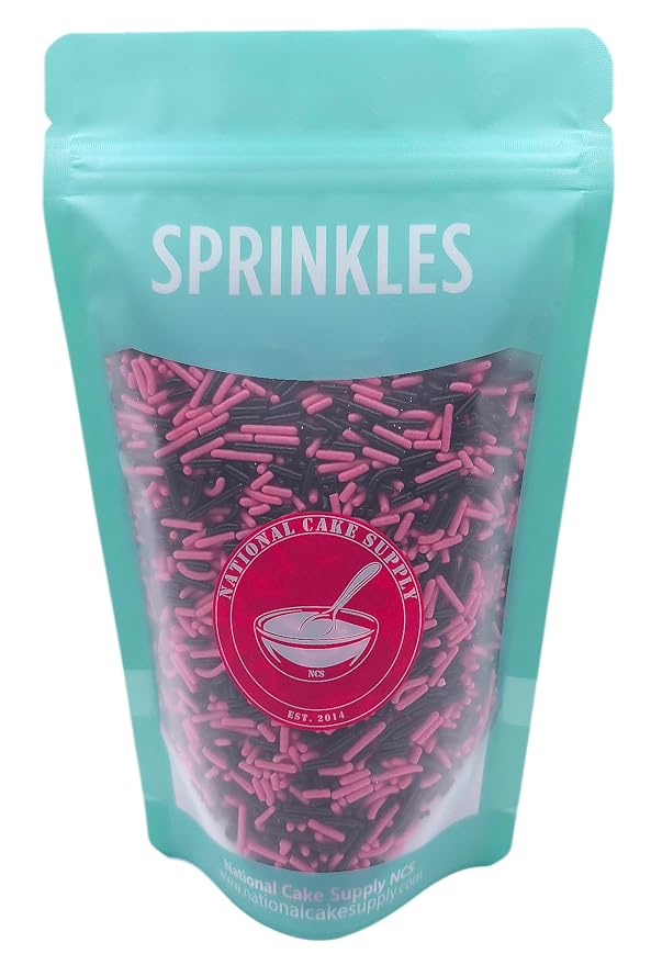 NCS Pink & Black Jimmies Edible Sprinkles – Cupcake, Cake & Cookie Decorations, 7 oz