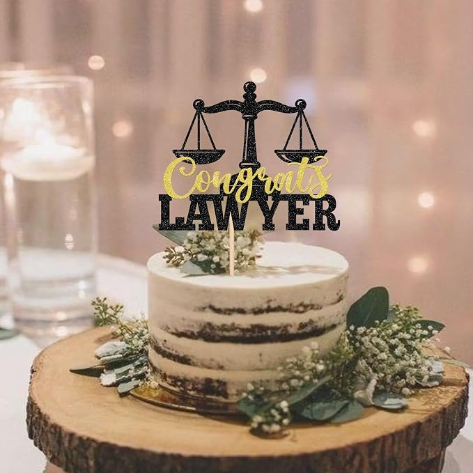 1 Pack Congrats Lawyer Cake Topper Glitter Class of 2026 Law School Survivor Cake Pick 2026 Graduation Cake Decorations for 2026 Lawyer Graduation Party Supplies Black Gold