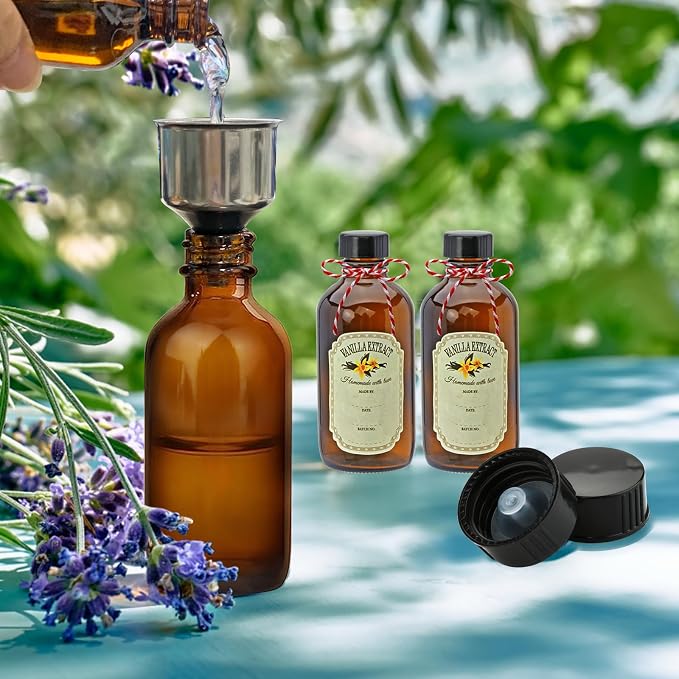 YINGERHUAN 4 oz Amber Glass Bottles - Small Glass Jars with Black Lids Empty Boston Bottle,Dispensing Bottles for Homemade Vanilla Extract, Essential Oils, Herbal Medicine (30)