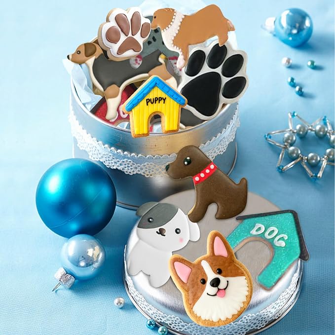 9 PCS Dog Cookie Cutters Set, Assorted Dogs Shape Stainless Steel Metal Cookie Cutters, Bone Dog Paw Corgi Labrador Shape Cookie Cutter Molds for Dog Theme Party Homemade Treats Baking