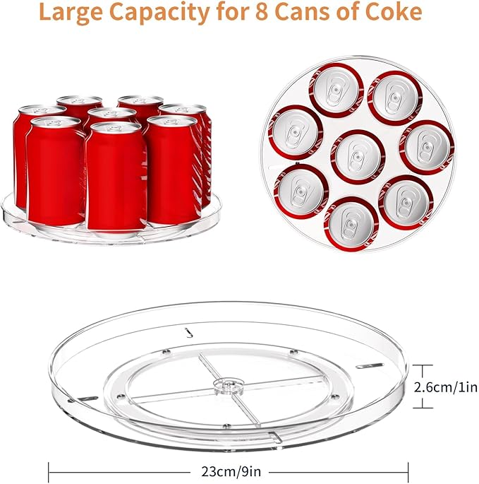 2 Pack Lazy Susan Organizer Turntable, Clear 9 Inch Rotating Organizer Tray for Cabinet Table Top, Round Non-Skid Refrigerator Lazy Susan, Kitchen Storage for Pantry Countertop Bathroom, Spice Rack