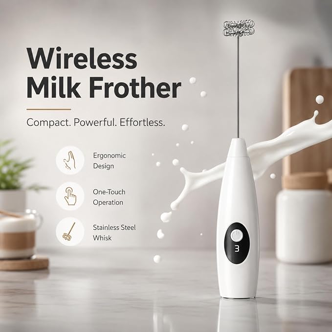 Rechargeable Milk Frother Handheld, 3-Speed Electric Frother Wand, Digital Display Drink Mixer Wand, Coffee Frother Handheld for Cappuccino Latte, Portable Hand Mixer for Coffee