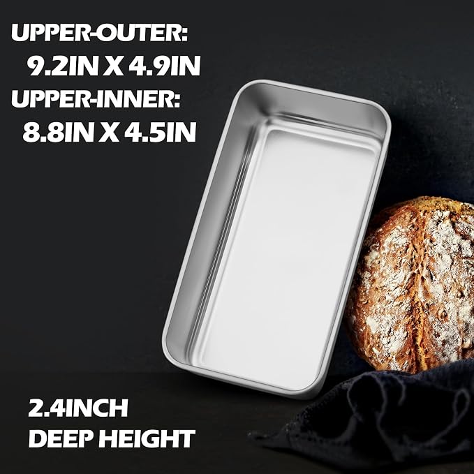 Leonyo 2 Pack 9x5IN Loaf Pans for Baking Bread, 9x5IN Stainless Steel Bread Loaf Pans for Homemade Bread, Meatloaf, Bananas, Brownies, Lasagnas, Dishwasher Oven Safe