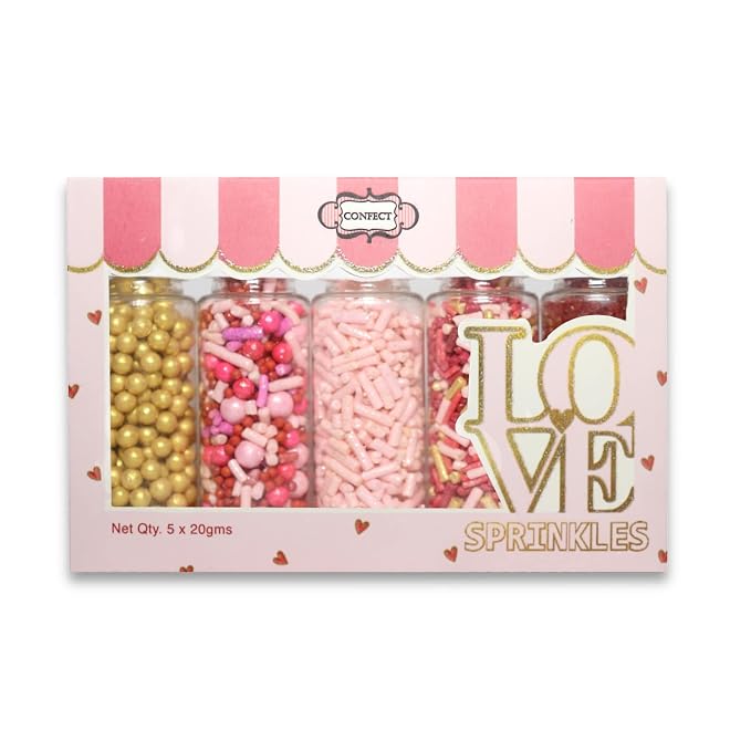 Confect Princess Dream Sprinkles – 5 Pack Assorted Cake Decorating Mix (Teal Jimmies, Pink, Red, Gold & White Pearl Dragees, Deep Red Sparkling Sugar) – Elegant Toppings for Cakes, Cupcakes, Cookies – Vegan, Gluten-Free, Nut-Free, Soy-Free, Dairy-Free,...