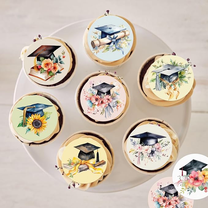 36pcs Edible 2026 Graduation Cupcake Toppers Wafer Paper Grad Cap Diploma Cake Decorations Edible Class of 2026 Cupcake Picks for 2026 Graduation Theme Party Cake Decor Supplies