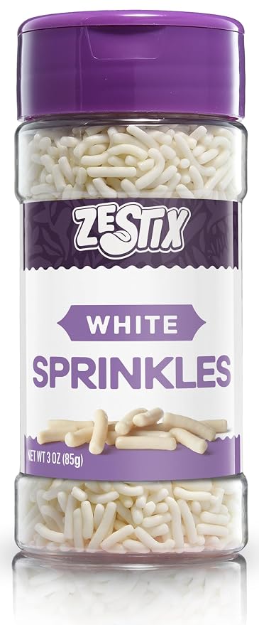 White Sprinkles 3 oz Bottle | Jimmies Sprinkles for Cake Decorating | Dessert Topping for Baking, Cupcakes, Cookies, Ice Cream, Holidays & Wedding Parties