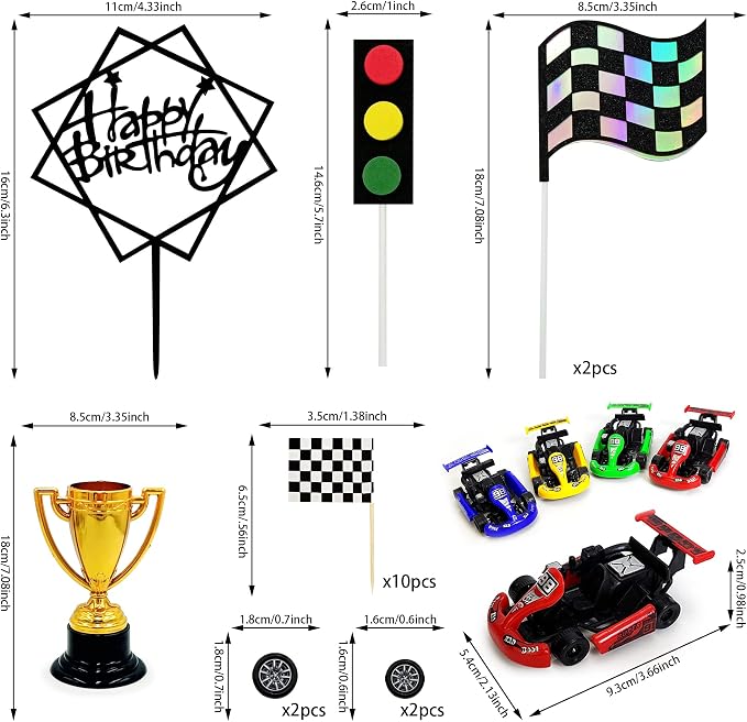 Racing Car Cake Decoration Car Cake Topper Happy birthday Card Inserted for Racing Theme Birthday Supplies Race Car Party Favors