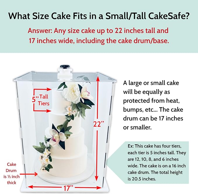 CAKESAFE Reusable Small/Tall Cake Transporter, Clear Plastic Cake Carrier (17" W x 22" H)