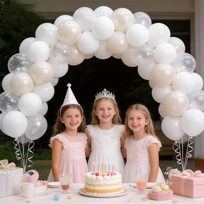 160Pcs 12 Inch White Pearl White Clear Latex Balloons Kit, Bride Balloons Arch for Bridal Shower Wedding Engagement Bachelorette Birthday Party Decorations