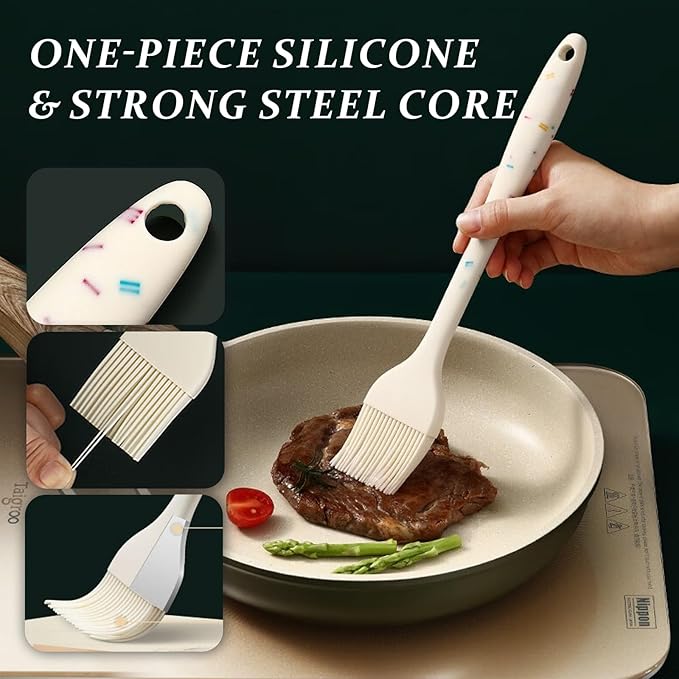 Silicone Basting Brushes,Heat-Resistant Candy Colors Pastry Brush, Strong Steel Core and One-Piece Design, Perfect for BBQ, Grilling, Baking, and Kitchen Cooking, BPA-Free (4)