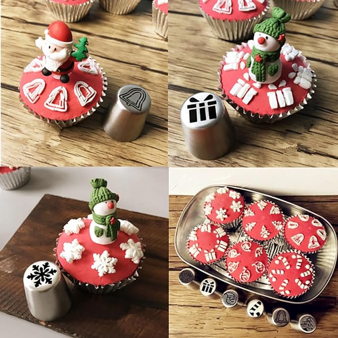 3PCS Christmas Russian Icing Tips Set, Stainless Steel Piping Nozzles for Cake, Cupcake Cookie Decorating – Includes 3 Creative Festive Frosting Tips with Christmas Designs
