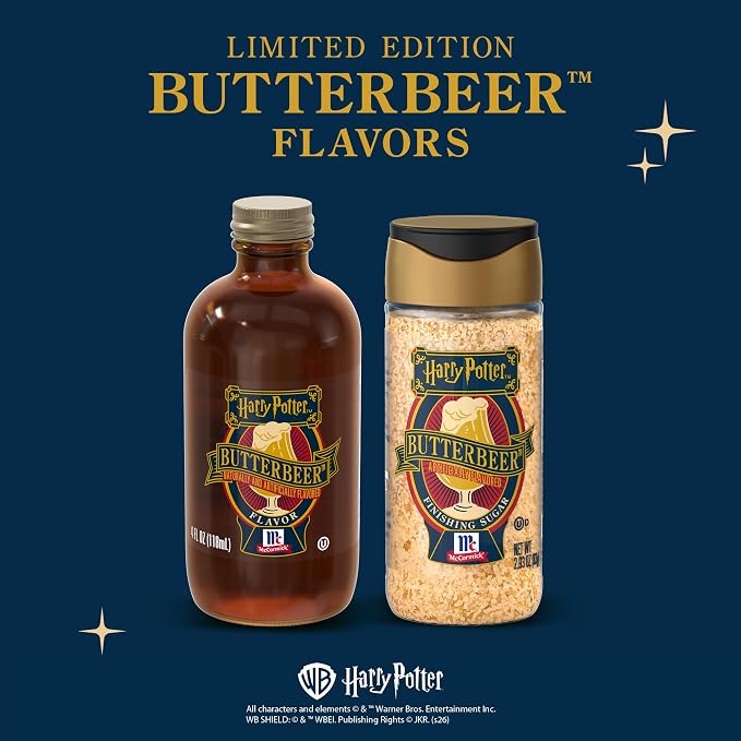 McCormick Harry Potter Finishing Sugar, Butterbeer, Limited Edition, Buttery Sweetness of Toffee, Sprinkle on Baked Goods or Use as a Rimming Sugar on Beverages, 2.93 oz