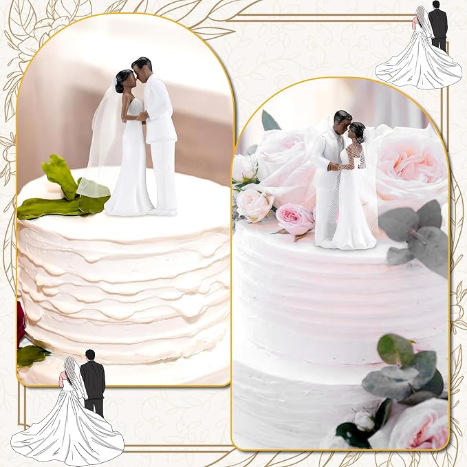 Remerry 4.5" Wedding Bride and Groom Cake Topper Vintage Elegant Wedding Cake Topper Couple Figurine Novios Para Pastel for Engagement Romantic Funny Couple Statue Anniversary (Romantic Era,Black)