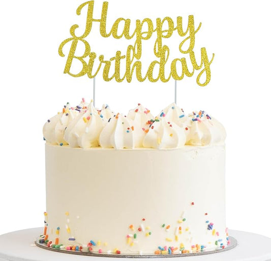BEISHIDA Gold happy birthday Cake Topper, Happy Birthday Cake Bunting Decor,Birthday Party Decoration Supplies，Photo Booth Props