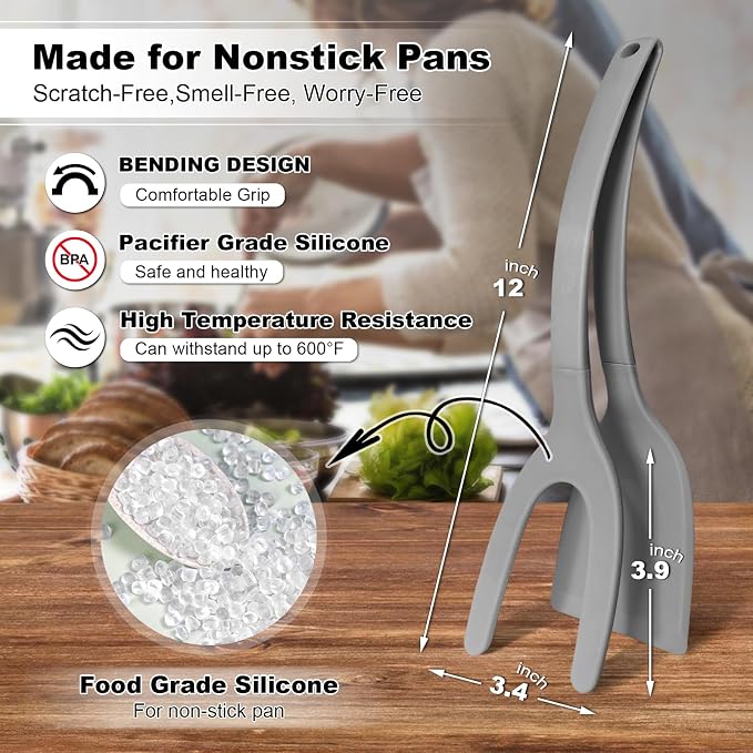 Silicone Spatula, BPA Free Kitchen Spatula, High Heat Resistant Rubber Spatulas, Ideal Kitchen Utensils for Non-Stick Pans, Sautéing, Frying, Baking, Turning and Flipping