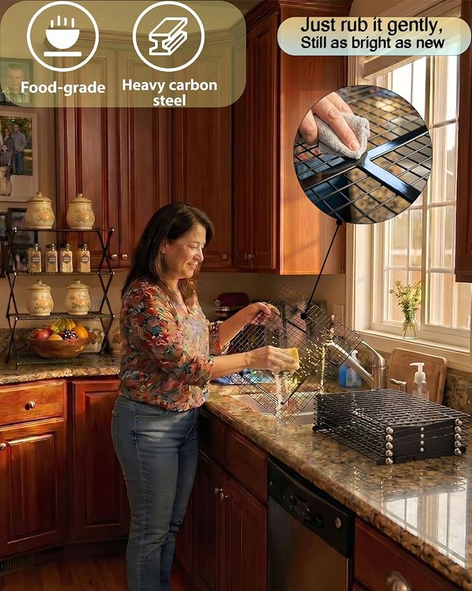 TOPACK 5-Tier Collapsible Cooling Rack for Baking — 15.8" x 9.7" Stackable Metal Wire Racks, Space-Saving Foldable Cookie & Bread Tower with Adjustable Heights for Small Kitchens, Holiday Baking