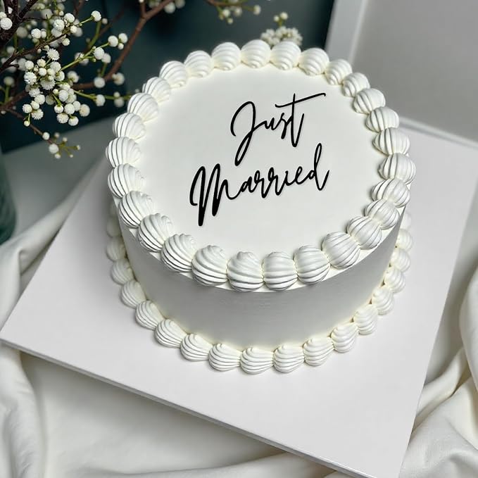 Just Married Cake Topper, Wedding Cake Toppers Engaged Cakes Topper for Bridal Shower Just Married Cakes Decor Bachelorette Party Decorations Black Gold Cupcake for DIY(Black)