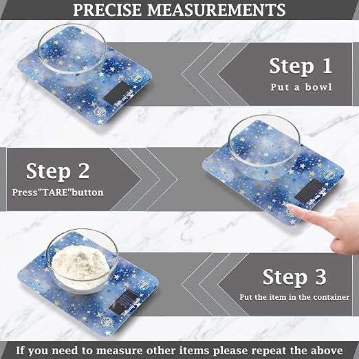 Food Scale Kitchen Scale Food Weight Scales Digital Weight Grams and Ounces Small Electronic Food Scale for Baking Cooking Blue Romantic Golden Stars