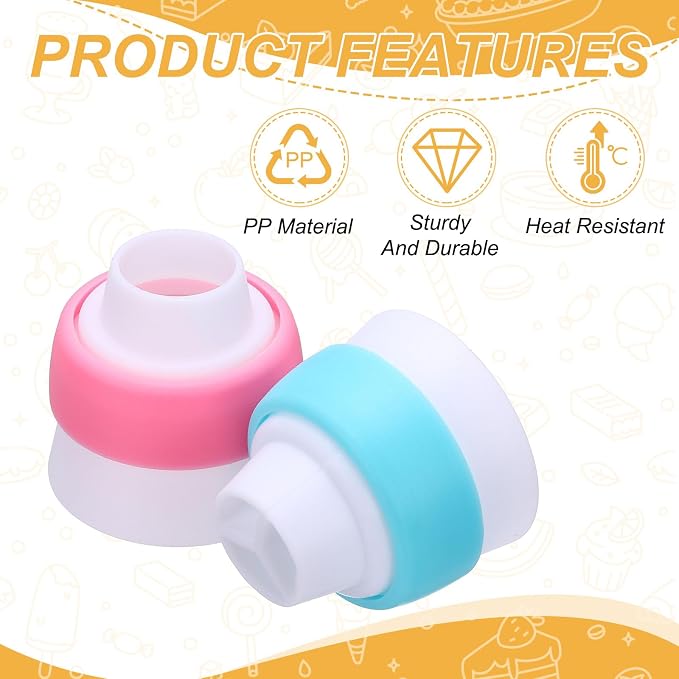 uxcell 4 Pcs Piping Tip Coupler, Plastic 3 and 1 Color Couplers Icing Frosting Piping Bag Reusable Cake Baker Decor Tools Kit for Pastry Cupcake Tips Russian Flower Mouth Nozzles, Green
