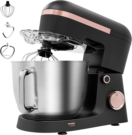 6.5 Qt 10-Speed Tilt-Head Stand Mixer with Dough Hook, Whisk, Beater & Splash Guard, Electric Kitchen Mixer for Baking, Cakes, Bread, and Home Cooking (Black)