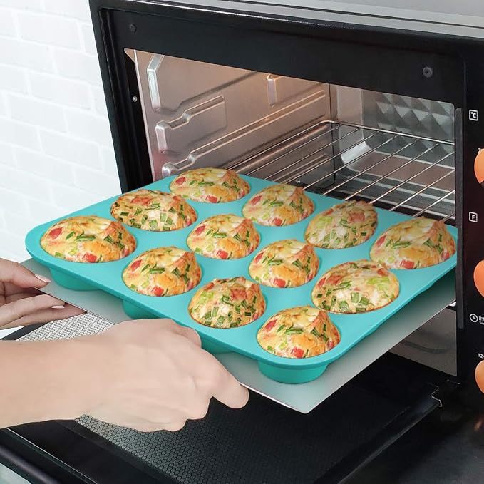CAKETIME Silicone Muffin Pan Set, Cupcake Pans 12 Cups Silicone Baking Molds, Food Grade, Pinch Test Approved, Pack of 2
