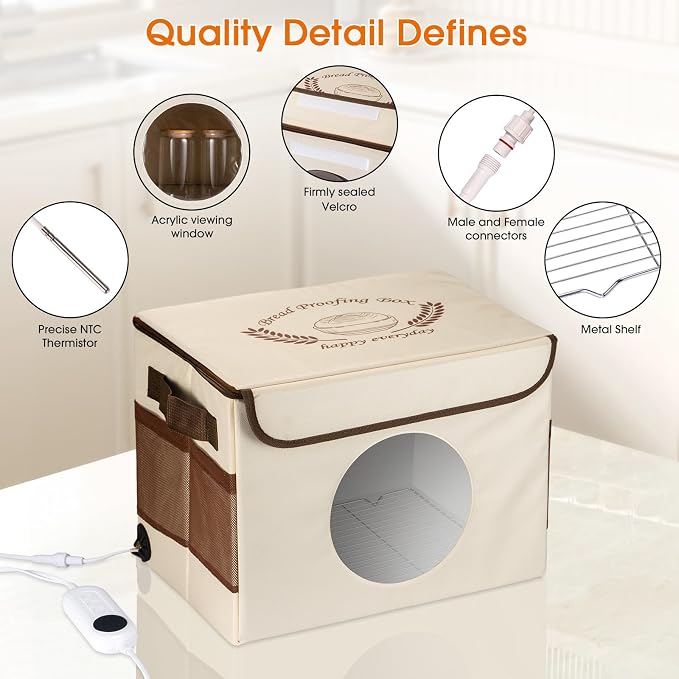 Folding Bread Proofing Box - 86-113℉ Temperature Control & 24H Timer, Dough Proofer with Metal Rack, Foldable Proofing Warming Box for Sourdough, Bread Baking, Pizza, Yogurt