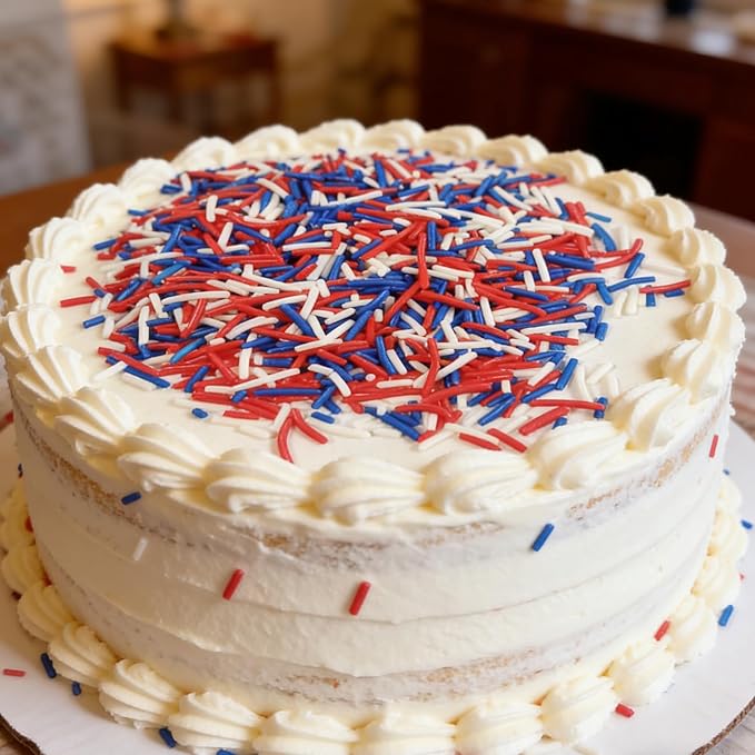 Sentovac Patriotic Jimmies Sprinkles Edible for Cake Decorating 4th of July Red White and Blue Sprinkles Sugar Candy Cookie Cupcake Topper Ice Cream Baking Decorations Supplies 3.35oz