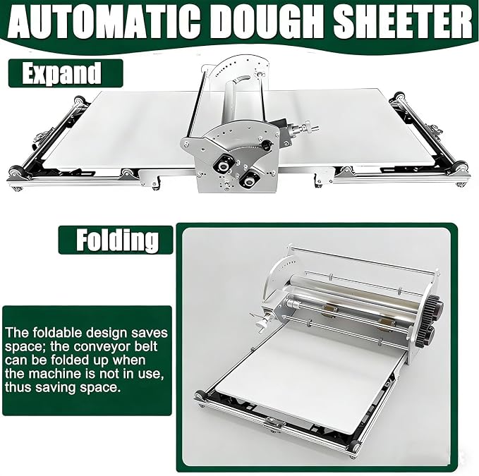 Foldable Electric Dough Sheeter Machine, 2026 New Automatic Dough Roller for Pastry & Pizza Making, 0.07 to 1.18 Inch Thickness Adjustment, Perfect for Home Bakers & Small Businesses
