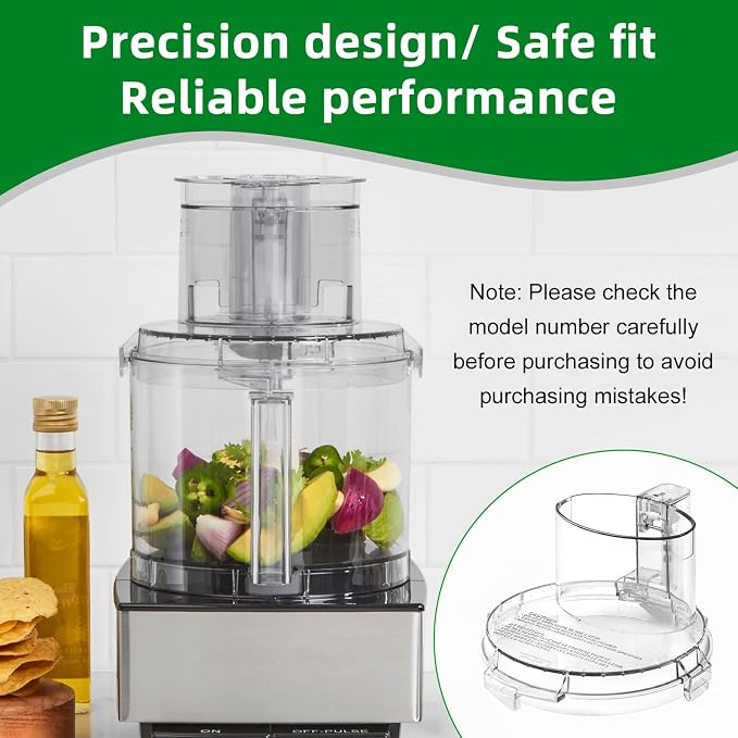 DFP-14NWBCT1 Food Processor Bowl Lid Replacement fit for Model DFP-14, Compatible with Cuisinart Food Processor DLC-005AGTXT1 Bowl, 4 Locking Knob(4.45 * 7.6in)