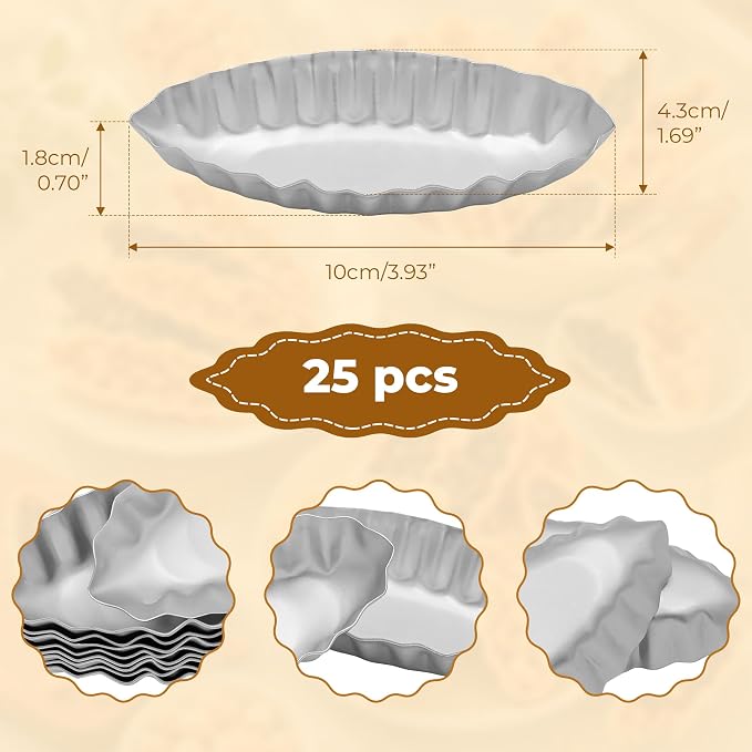 25PCS Egg Tart Molds Aluminum Alloy Reusable Boat Tart Tin Baking Cake Mini