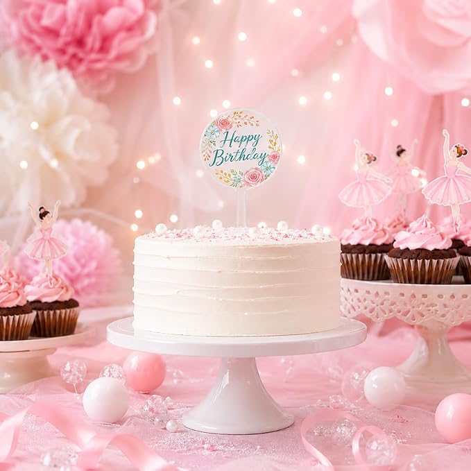 24 Pieces 2 Inch Round Clear Acrylic Cupcake Toppers Sticks, Blank DIY Cake Stick Toppers for Birthday Wedding Baby Shower Party Decoration