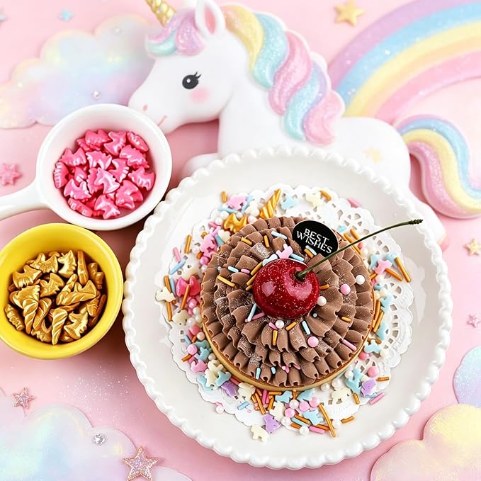 Unicorn Sprinkles for Cake Decorating – Edible Gold Unicorn Horn, Pastel Confetti & Jimmies Sprinkles Mix for Cupcakes, Ice Cream & Birthday Dessert Toppers