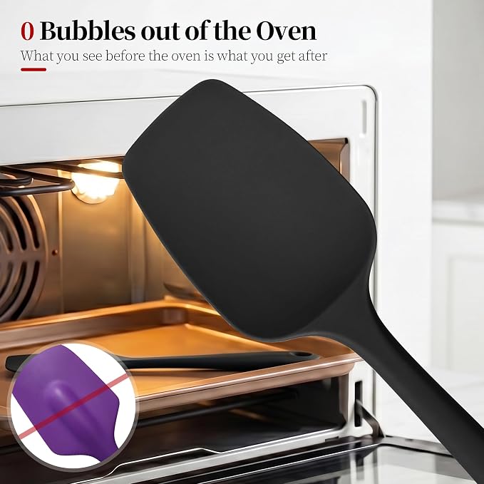 600ºF Heat Resistant Silicone Spoon Spatula for Cooking, Black | High Heat Food Safe Seamless Kitchen Spoonula Scraper for Baking Mixing Scraping Stirring Egg Nonstick Cookware Pan Bowl