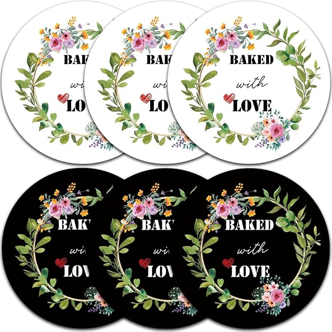 300 Pcs Baked with Love Stickers, 2 Inch Round Baking Labels, Kraft Baked Tags, Homemade Baking Stickers for Cookie Bags, Dessert Boxes