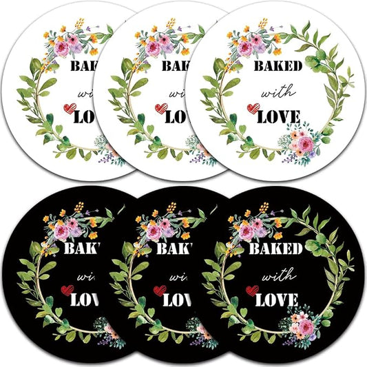 300 Pcs Baked with Love Stickers, 2 Inch Round Baking Labels, Kraft Baked Tags, Homemade Baking Stickers for Cookie Bags, Dessert Boxes
