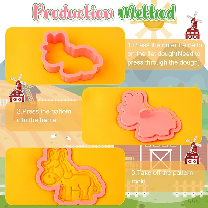 Jspupifip 16 Pack Farm Animal Cookie Cutters Set, 3D Cookie Plunger Stamps Cow Pig Chicken Sheep Animal Circus DIY Press Molds Funny Cartoon Farm Theme Party Baking Supplie Plastic Clay Biscuit Molds