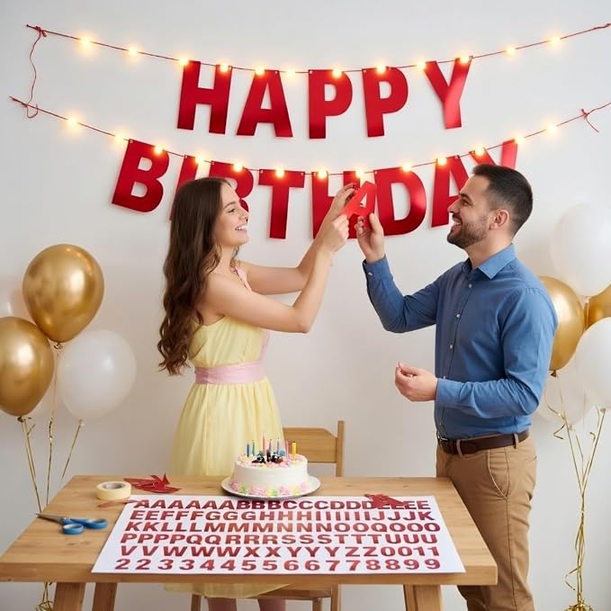 TaoBary 112 Pcs DIY Letter Kit Glitter Customizable Banner Letters Include 107 Letters and Numbers 3 Rope and 2 Needles for Birthday Halloween Christmas Wedding Valentine Party Decor(Bright Red)