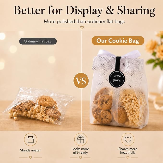 YunKo Cookie Bags for Packaging, 100 Pack Cellophane Treat Bags for Gift Giving, 3.4 x 9 in Cookie Packaging for Homemade Treats, Muffins, Candy, Mini Loaf, Party Favors, Black Dot