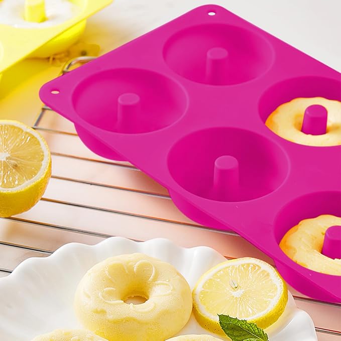 2er Pack Silicone Donut Mold - Non-Stick Silicone Doughnut Pan DIY Chocolate Baking Cookie Molds, Heat Resistant, Make Donut Cake Biscuit Bagels, BPA Free Dishwasher Safe (rose red, 6 Cavities)