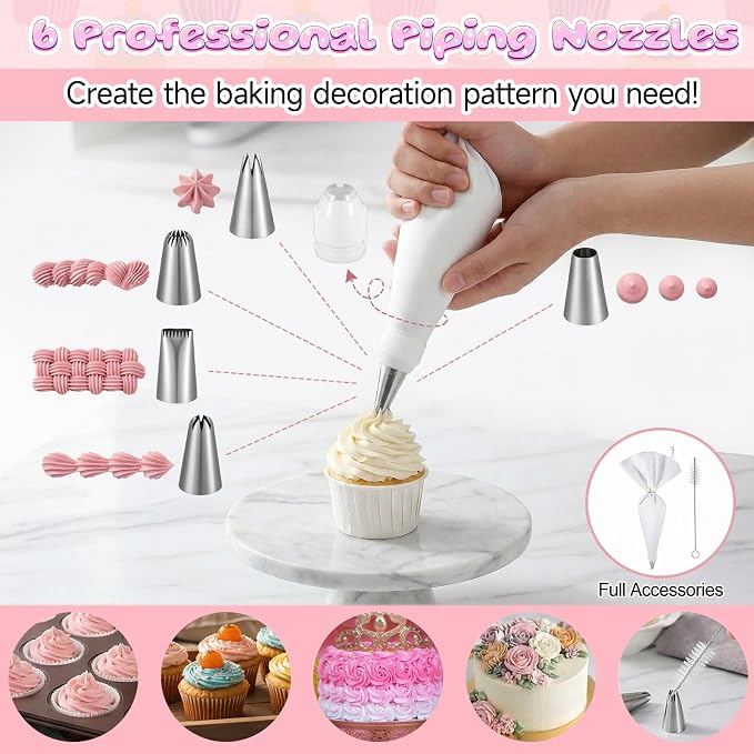 9 Piece Piping Bags and Tips Set, 16inch Reusable Pastry Bags for Cake Decorating, Cupcakes, Cookies, otton Baking Kit with Coupler, Stainless Steel Nozzles & Cleaner