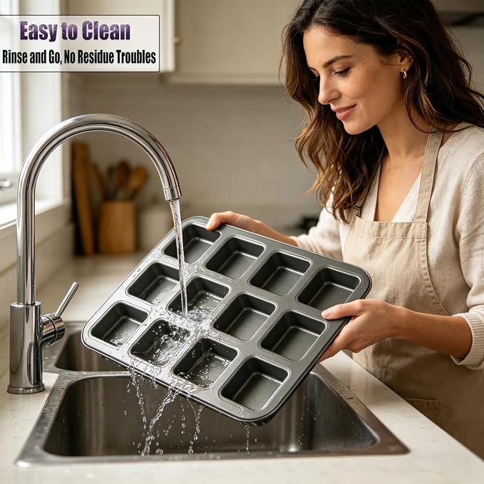 12 Cavity Brownie Pan with Dividers, Non Stick Square Carbon Steel Muffin Baking Bakeware with 300 PCS Parchment Liners, Dark Gray