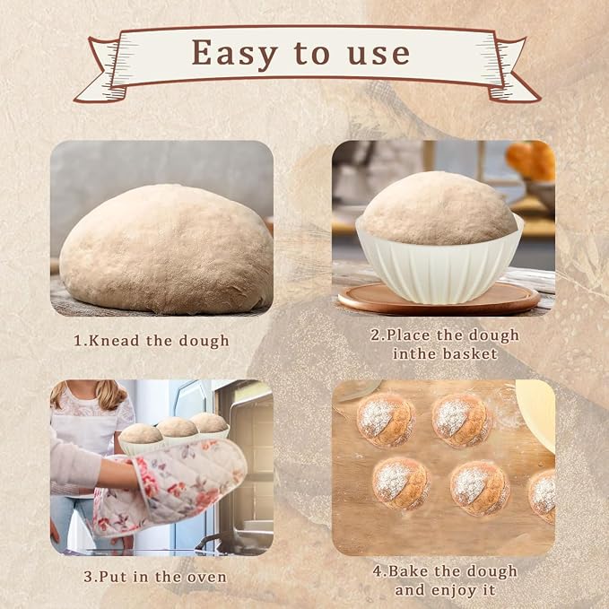 5 Inch Banneton Bread Proofing Basket Set of 10, Mini Small Banneton Basket Proofing Baskets for Sourdough Loaf Pans Bread Baking Supplies(Beige)