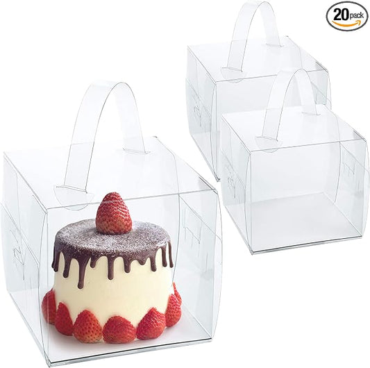 6x6x6Inch Transparent Bakery Boxes with Handles,20Pcs 5inch 6inch Clear Cake Box,Mini Cake Boxes,Clear gift boxes for wedding,birthday,party