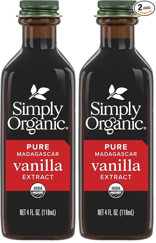 Simply Organic Pure Madagascar Vanilla Extract, 4-Ounce Glass Jar, Certified Organic, Sugar-Free Flavor For Smoothies (Pack of 2)