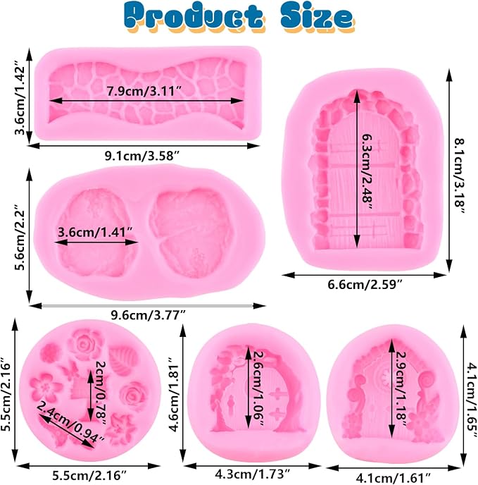 Mujiang Enchanted Vintage Fairy Garden Fairy Home Door Silicone Molds Flower Leaf Stone Path Fondant Mold For Cake Decorating Cupcake Topper Candy Polymer Clay Chocolate Gum Paste Set Of 5