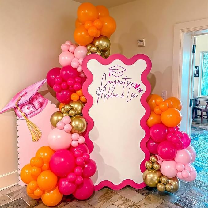Pink and Orange Balloons Garland Arch Kit, 154pcs Hot Pink Light Pink Orange Metallic Gold and Confetti Latex Balloons for Summer Tropical Birthday Baby Shower Wedding Party Decorations